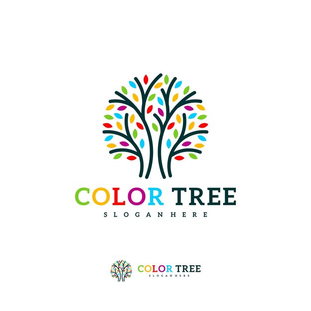 Plantilla de vector de logotipo de árbol colorido Conceptos de diseño de logotipo de árbol creativo