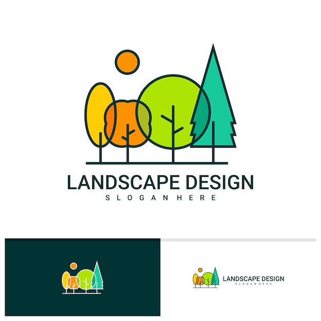 Plantilla de vector de logotipo de árbol de paisaje Conceptos de diseño de logotipo de árbol creativo