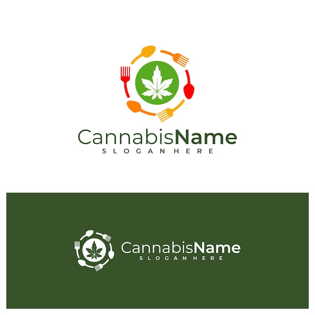 Plantilla de vector de logotipo de cannabis para alimentos conceptos creativos de diseño de logotipos de cannabis