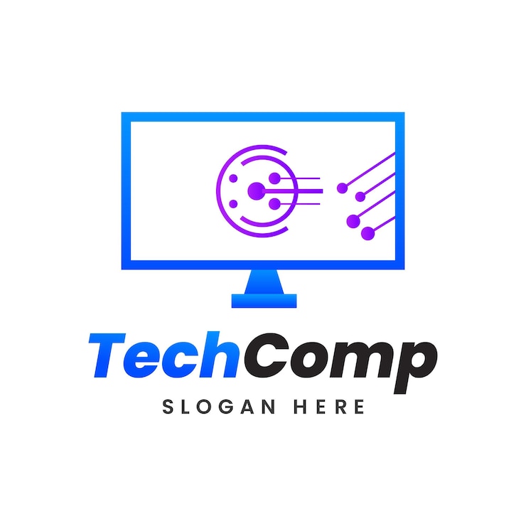 Vector plantilla de vector de logotipo de computadora de gradiente techcomp creativo