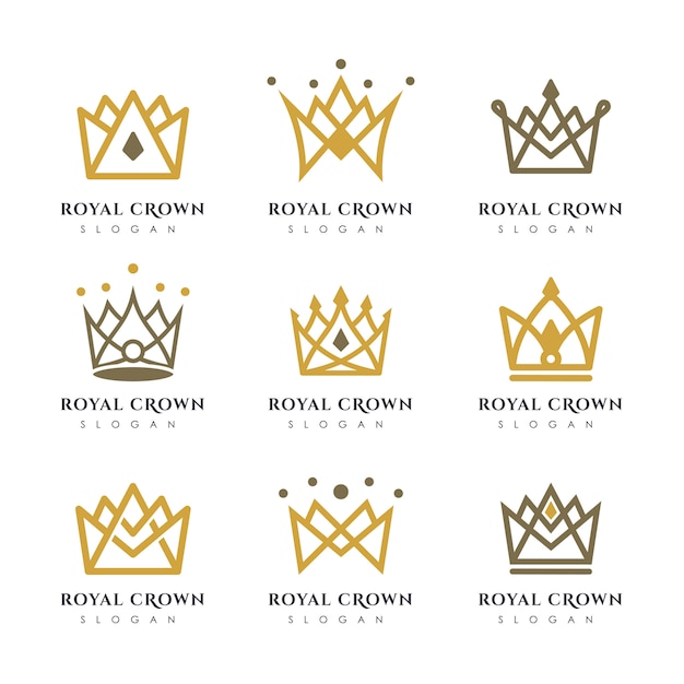 Plantilla de vector de logotipo de corona de lujo. Diseño lineal de logotipo de corona.