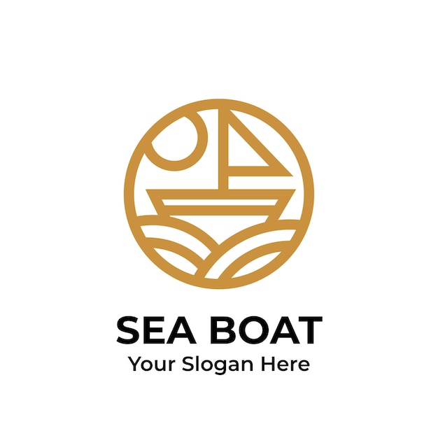 Vector plantilla de vector de logotipo de empresa minimalista plana de barco de mar monoline