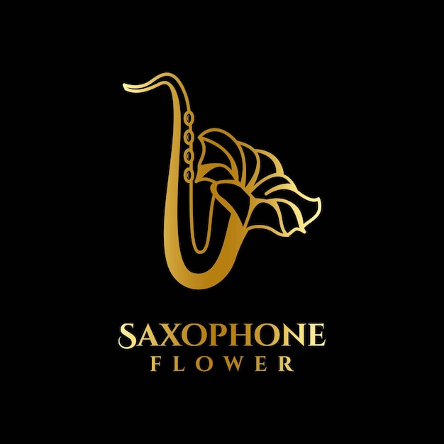 Plantilla de vector de logotipo de flor de saxofón de oro de lujo