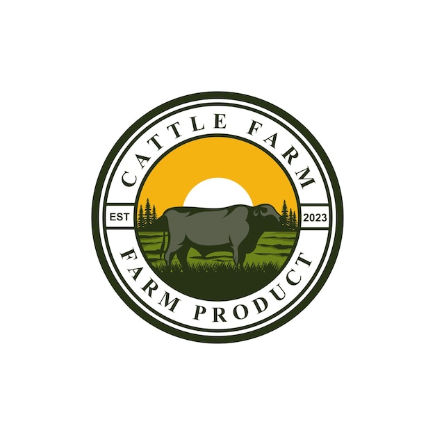 Plantilla de vector de logotipo de granja de ganado vintage