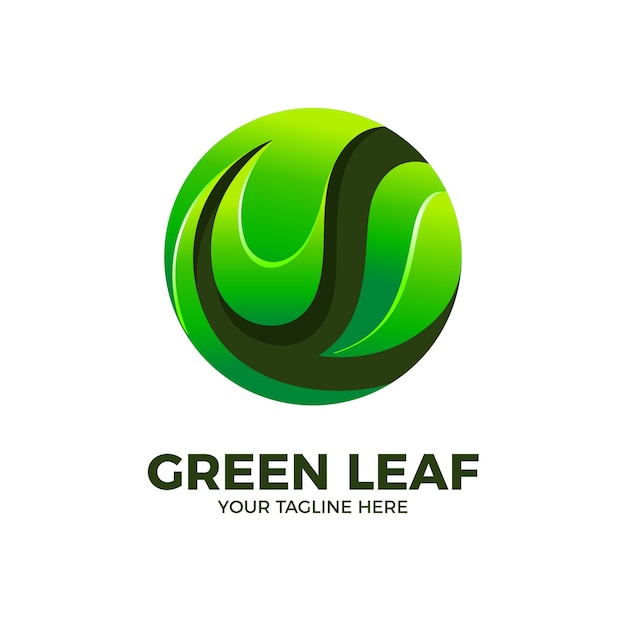 Plantilla de vector de logotipo de Green Leaf Nature 3D