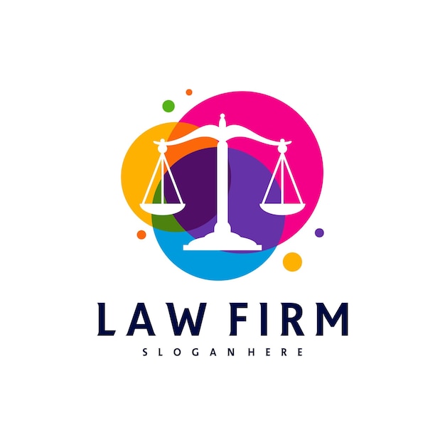 Plantilla de vector de logotipo de justicia colorida Conceptos de diseño de logotipo de bufete de abogados creativos