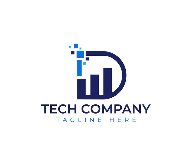 Plantilla de vector de logotipo de letra D creativa abstracta para una empresa de tecnología con barra corporativa y tecnología