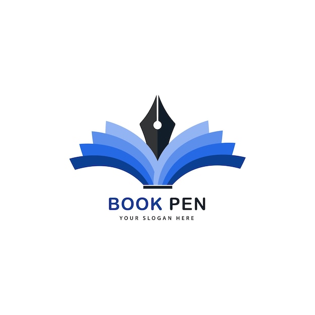 plantilla de vector de logotipo de libro y pluma.