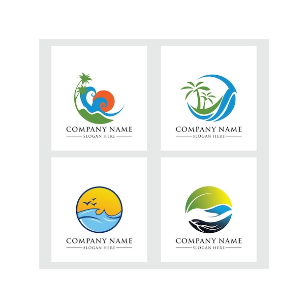 Plantilla de vector de logotipo de paisaje marino