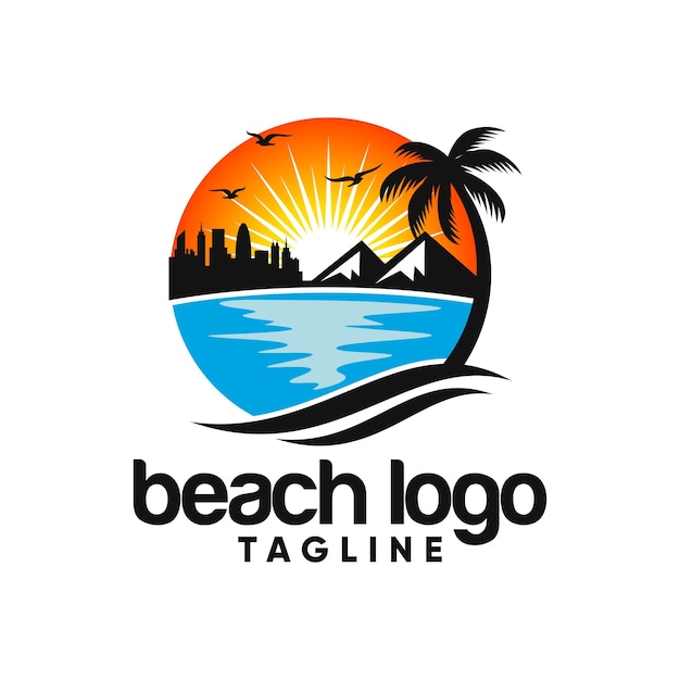 Plantilla de vector de logotipo de playa