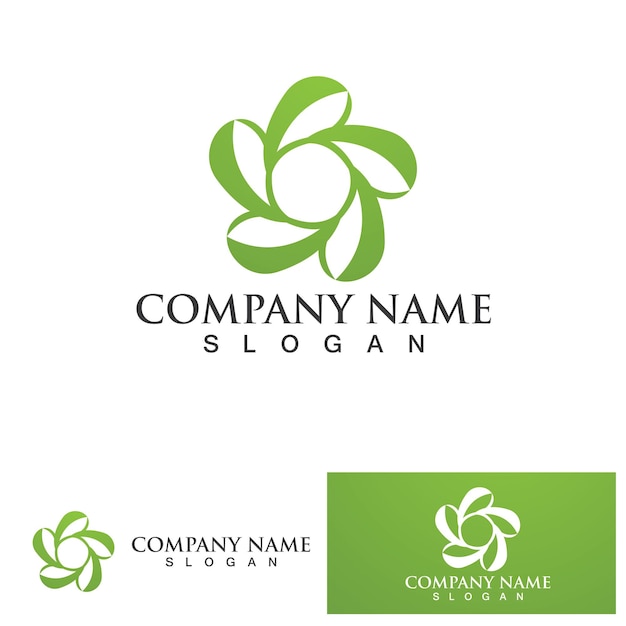 Plantilla de vector de logotipo y símbolo de decoración de flor verde hoja
