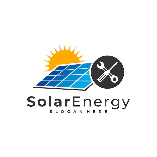 Plantilla de vector de logotipo solar mecánico Conceptos de diseño de logotipo de energía de panel solar creativo