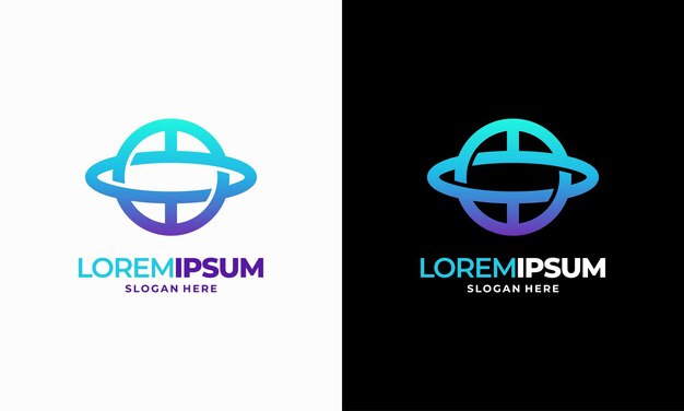 Plantilla de vector de logotipo de tecnología global de mundo moderno, símbolo de Internet, concepto de icono de logotipo de planeta