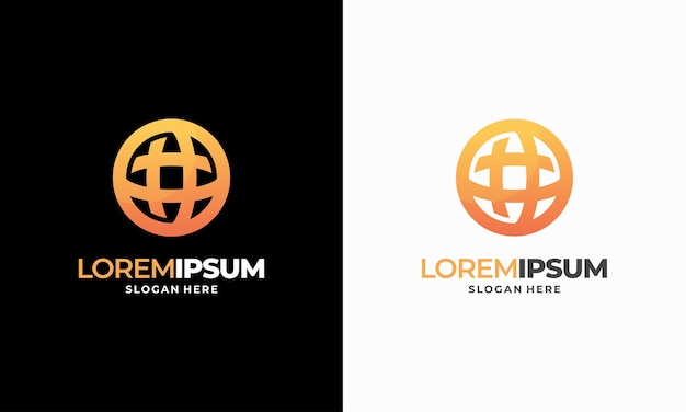 Plantilla de vector de logotipo de tecnología global de mundo moderno, símbolo de Internet, concepto de icono de logotipo de planeta