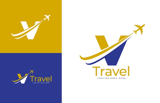 Plantilla de vector de logotipo de viaje aéreo de letra V