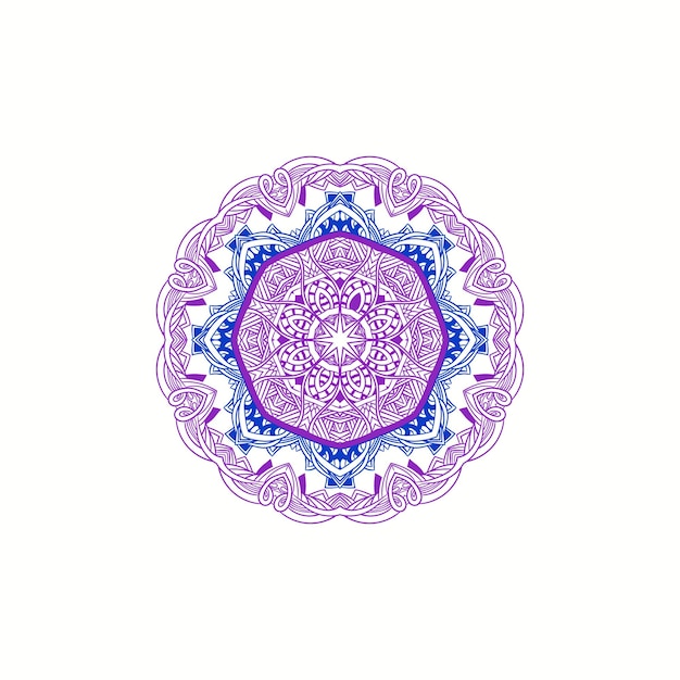 Plantilla de vector de mandala de contorno geométrico con colores magenta y azul sobre un fondo limpio