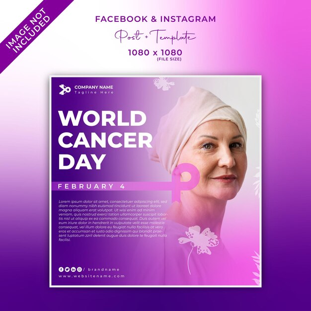 Vector plantilla de vector de medios sociales después del día mundial del cáncer