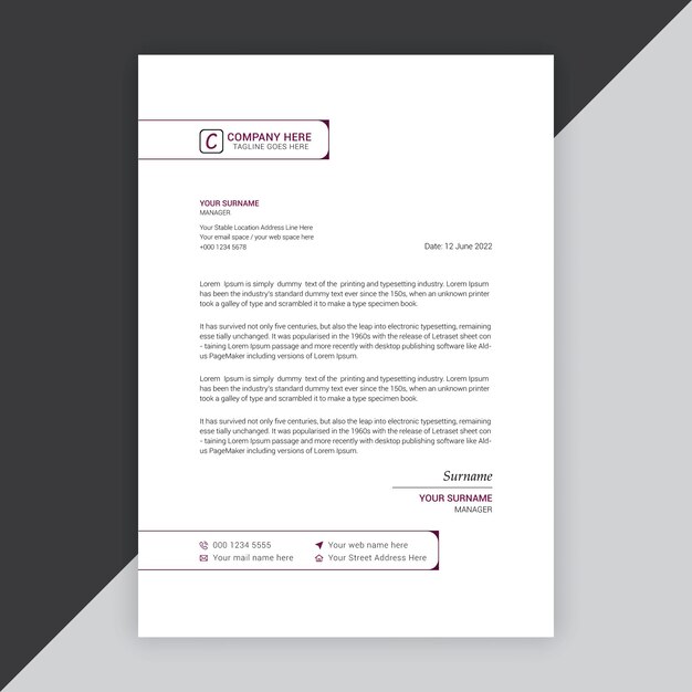 Plantilla de vector de membrete de empresa o negocio moderno