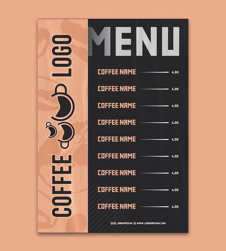 Plantilla de Vector de menú de cafetería