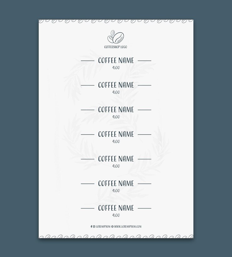 Plantilla de Vector de menú de cafetería