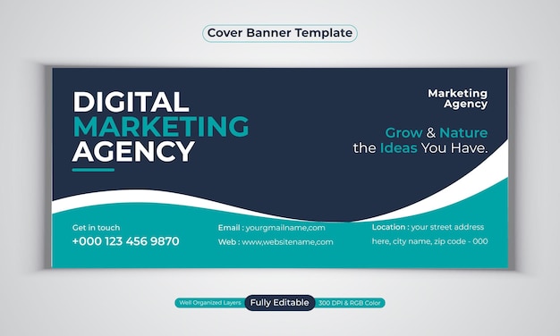 Plantilla de vector moderno de diseño de banner de portada de facebook de agencia de marketing digital