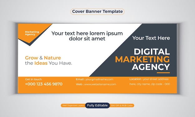 Plantilla de vector moderno de diseño de banner de portada de facebook de agencia de marketing digital