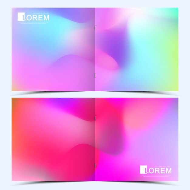 Plantilla de vector moderno para folleto cuadrado, folleto, volante, portada, catálogo, revista, informe anual. Formas 3d fluidas abstractas vector fondos de colores líquidos de moda. Composición gráfica fluida coloreada