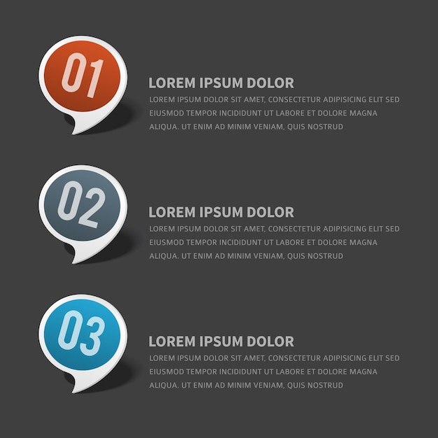 Plantilla de vector de números de etiquetas de círculo de infografía Marketing de banner rojo para texto de anotación y publicidad Opción azul para estructurar columnas de búsqueda Optimización de páginas web de marcado gris