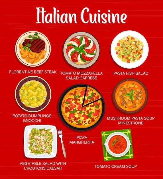 Plantilla de vector de página de menú de comidas de cocina italiana