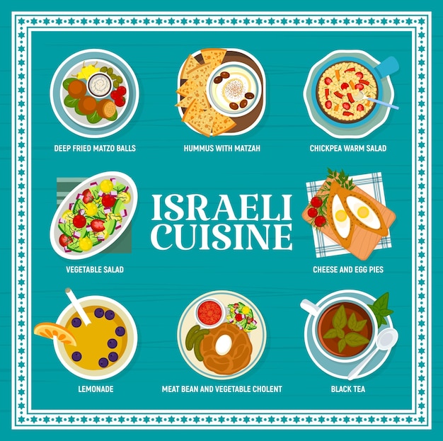 Plantilla de vector de página de menú de restaurante de comida israelí