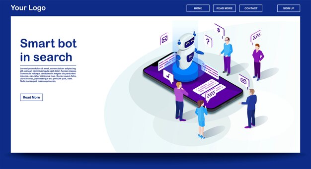 Plantilla de vector de página web Chatbot con ilustración isométrica