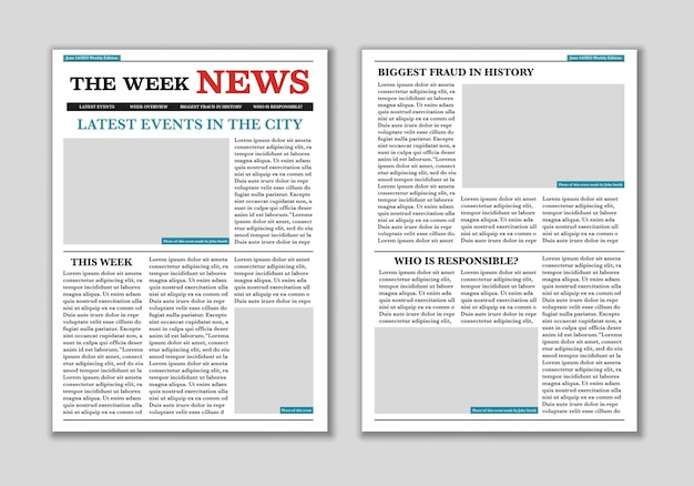 Plantilla de vector de páginas de periódico con espacio en blanco para imágenes Todos los elementos están aislados