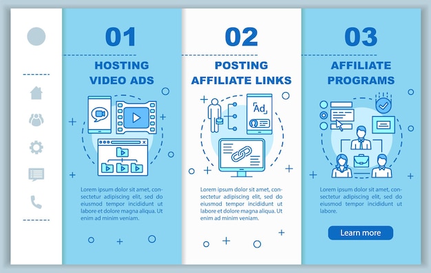 Plantilla de vector de páginas web móviles de incorporación de marketing de afiliados