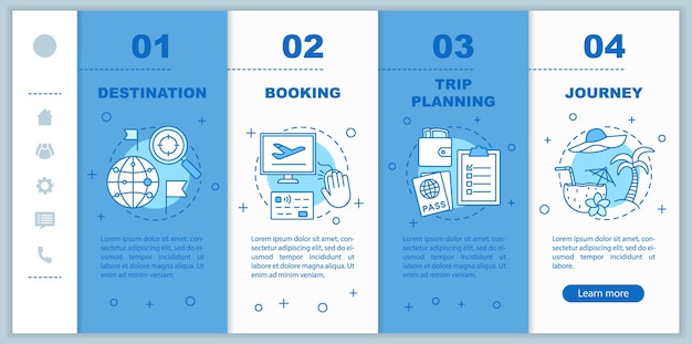 Plantilla de vector de páginas web móviles de incorporación de organización de viajes