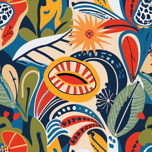 plantilla de vector de patrón de arte artístico y arte floral tropical