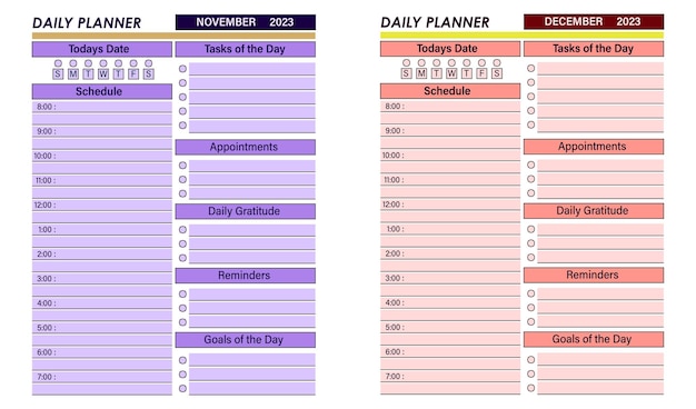 Plantilla de vector de planificador mensual diario