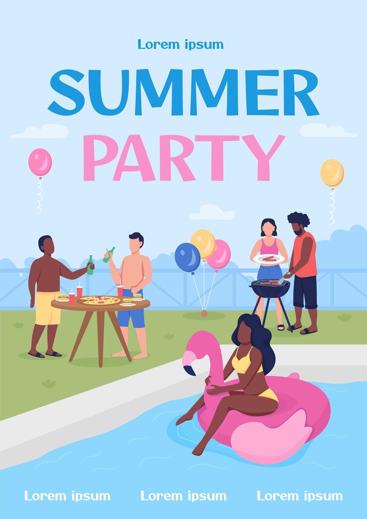 Plantilla de vector plano de cartel de fiesta de verano