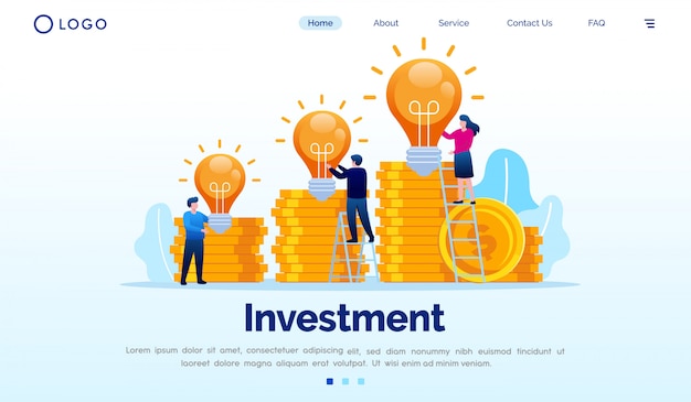 Plantilla de vector plano de ilustración de sitio web de página de destino de inversión