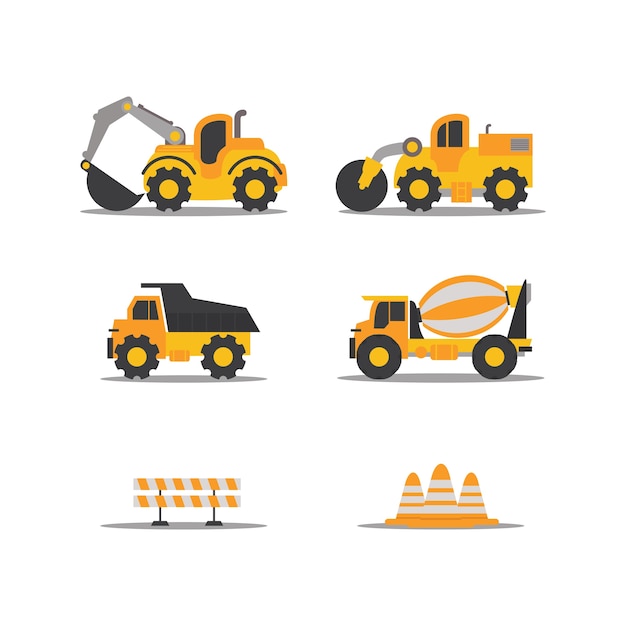 Plantilla de vector plano de máquinas de construcción