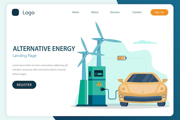 Plantilla de vector plano de sitio web de página de destino de energía alternativa