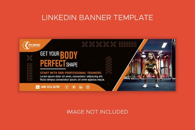 Plantilla de vector de portada de LinkedIn de redes sociales de gimnasio y fitness