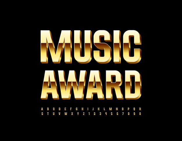 Plantilla de vector premium Music Awards Fuente de oro de lujo Letras y números del alfabeto con estilo