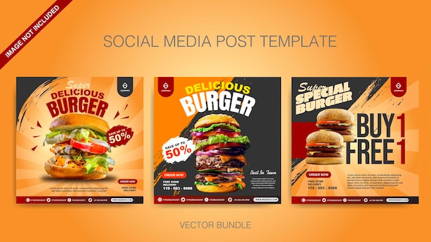 Vector plantilla de vector de publicaciones de redes sociales de burger