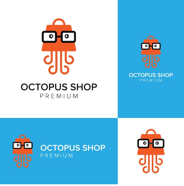 Plantilla de vector de pulpo tienda geek logo icono