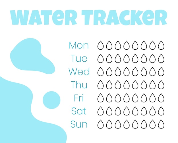 Plantilla de vector de rastreador de agua Lista de verificación de agua potable Rastreador de agua con ilustración de vector de hielo Estilo Doodle