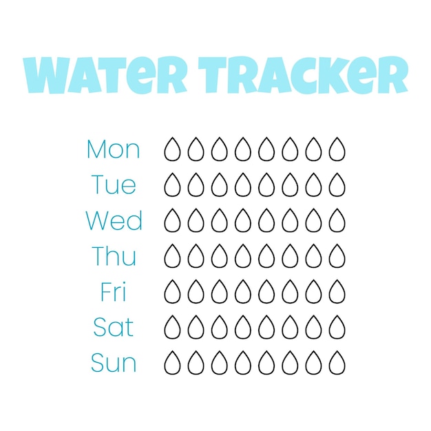 Plantilla de vector de rastreador de agua Lista de verificación de agua potable Rastreador de agua con ilustración de vector de hielo Estilo Doodle