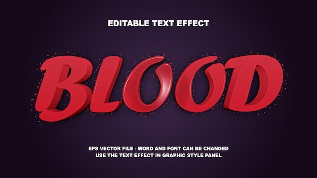 plantilla de vector de sangre 3D con efecto de texto editable