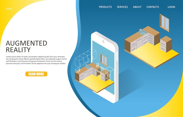 Plantilla de vector de sitio web de página de destino de realidad aumentada