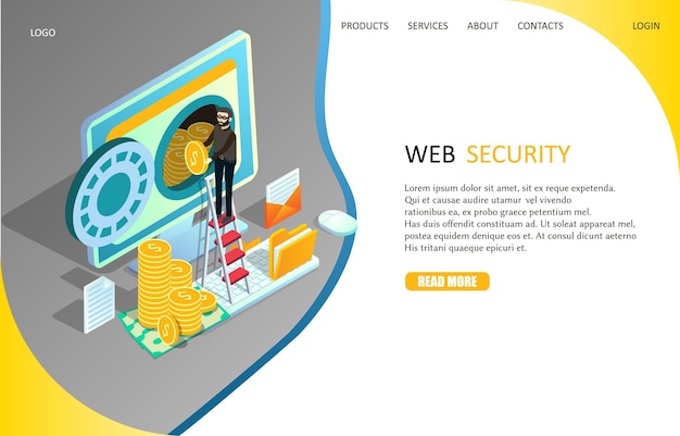 Plantilla de vector de sitio web de página de inicio de seguridad web