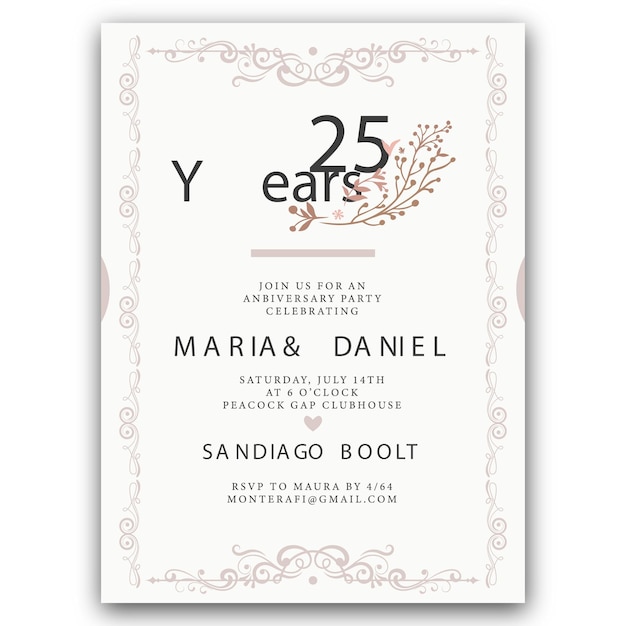 plantilla de vector de tarjeta de aniversario de boda floral